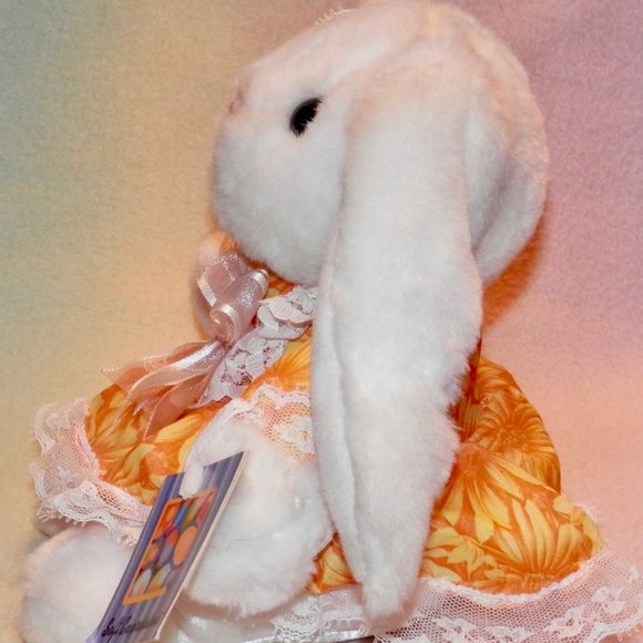 WHITE LONG EAR PLUSH BUNNY * BROWN EYES * PINK NOSE * 8 IN TALL * SO CUTE * - Picture 3 of 4